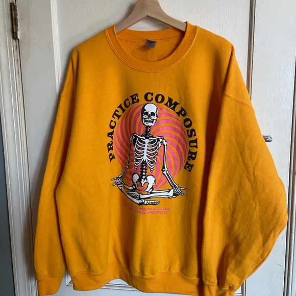Wicked Clothes Yellow Practice Composure Skeleton Crewneck Sweatshirt XL Retired - Picture 2 of 3